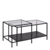 SEAFORD Black Metal Coffee Table Set with Glass Top