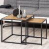SEAFORD Black Metal Nest of 2 Tables with Oak Top - Image 8