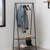 SEAFORD Black Metal Clothes Rack with 2 Oak Shelves - Image 9