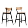 ROXBY Set of 2 Bar Stools in Black & Oak