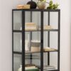 SEAFORD 2 Glass Door Display Cabinet in Black & Oak - Image 9