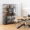 SEAFORD Bookcase with 7 Shelves & Glass Front Display in Black & Oak - Image 10