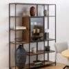 SEAFORD Bookcase with 7 Shelves & Glass Front Display in Black & Oak - Image 9