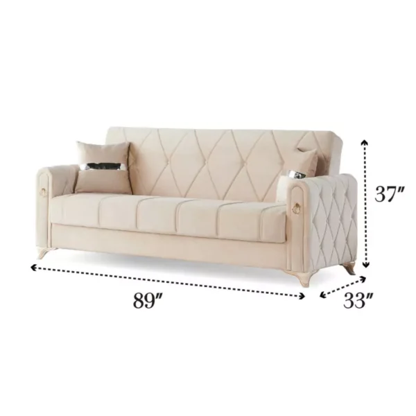 3 seater velvet sofa bed in cream and gold finish