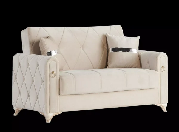 two seater amman velvet sofa bed in cream and gold color uk