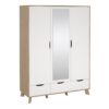 IKAST Wardrobe 3 Doors 2 Drawers & Mirror in Jackson Hickory & White