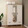 IKAST Wardrobe 3 Doors 2 Drawers & Mirror in Jackson Hickory & White - Image 11
