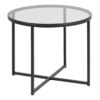 CROSS Round Metal Side Table with Smoked Glass Top
