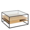 RANDOLF Square Coffee Table with2 Shelves in Black & Oak