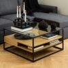 RANDOLF Square Coffee Table with2 Shelves in Black & Oak - Image 6